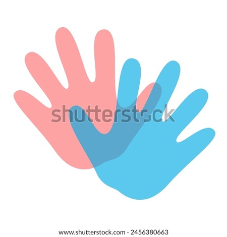 Children's Day Hand Palm Logo. Cute Kids Hand Imprint. Handbreadth Pink and Blue.