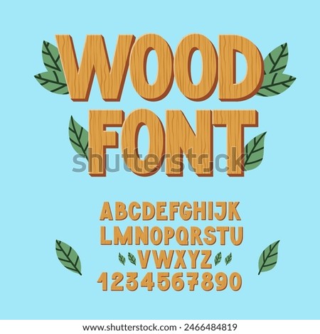 Wood Textured Cartoon Font. Wooden Bark Alphabet. Natural Typography.