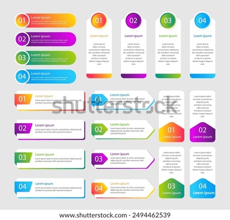 Infographic Vector Eps 10 Set. Buttons and Text Boxes Collection. Modern Gradient Design Elements.