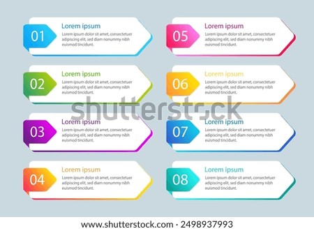 Vector Infographics 8 Elements Set. Text Boxes Pointers Collection with Place for Your Data. Modern Gradient Design Elements.