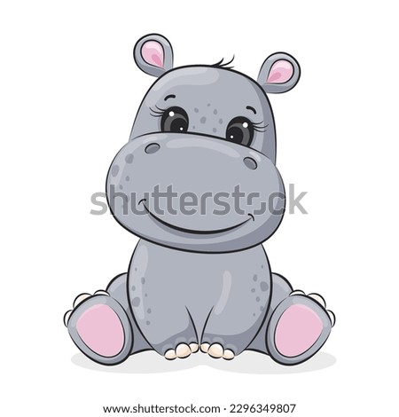 Cute Cartoon baby Hippo. Cartoon vector illustration.