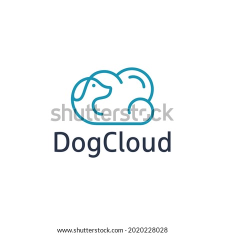 Abstract Dog Cloud Bubble Line Outline Minimal Logo Design 