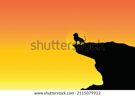 Lion silhouette at sunset art vector, lion vector, a majestic pose of a Lion.