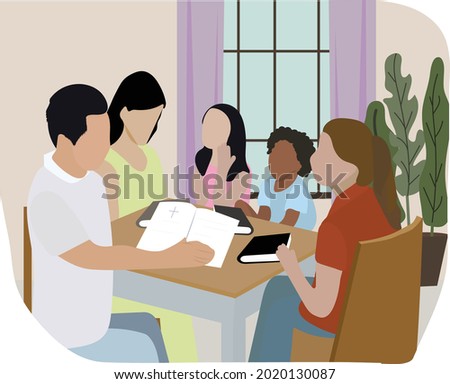 vector illustration of Church congregation lifestyle at home scene.	