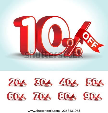 Discount Sale talkers or tags set, 10, 20, 90, 80, 30, 40, 50, 60, 70, 80, 90 percent off. Discount and Sale labels for promotions.