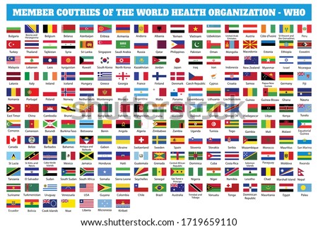 Flags of Member countries of the World Health Organization (WHO). World flag collection