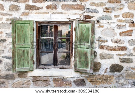 Rural Open Window - Stone Wall Background
