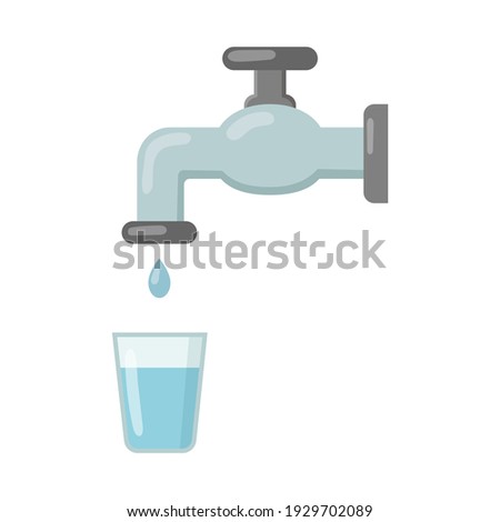Water tap with glass isolated on white background. Drinking water. Vector illustration