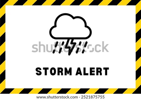 Storm warning. Yellow warning sign of the storm. tornado ahead. Bad weather, hurricane, thunderstorm, storm, squall wind. Vector illustration. danger tropical  alert text words in sign for stickers