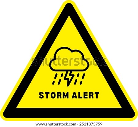 Storm warning. Yellow warning sign of the storm. tornado ahead. Bad weather, hurricane, thunderstorm, storm, squall wind. Vector illustration. danger tropical  alert text words in sign for stickers