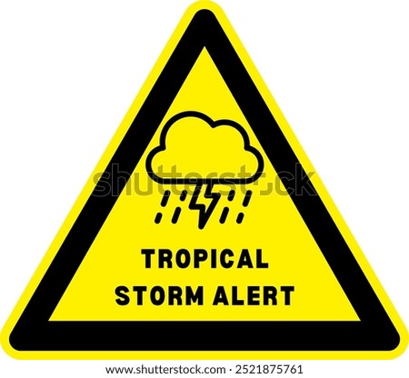 Storm warning. Yellow warning sign of the storm. tornado ahead. Bad weather, hurricane, thunderstorm, storm, squall wind. Vector illustration. danger tropical  alert text words in sign for stickers