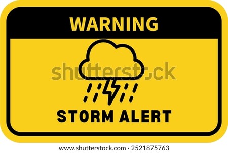 Storm warning. Yellow warning sign of the storm. tornado ahead. Bad weather, hurricane, thunderstorm, storm, squall wind. Vector illustration. danger tropical  alert text words in sign for stickers