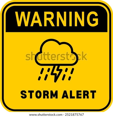 Storm warning. Yellow warning sign of the storm. tornado ahead. Bad weather, hurricane, thunderstorm, storm, squall wind. Vector illustration. danger tropical  alert text words in sign for stickers