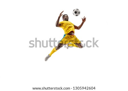 Similar – Image, Stock Photo Strong sportsman jumping and running against blue sky