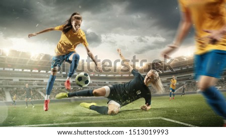 Similar – Image, Stock Photo Excited young female with flowers spreading arms in happiness