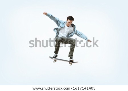 Similar – Image, Stock Photo Man riding skateboard on pump track