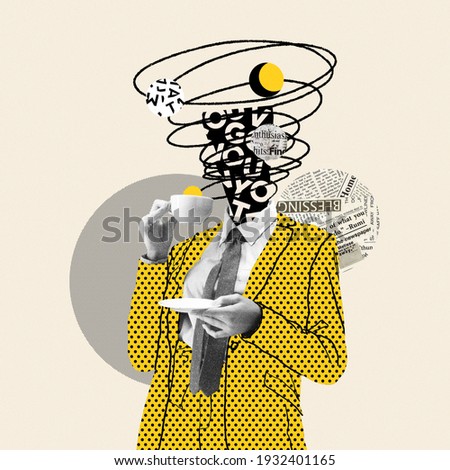 Taking a break. Comics styled yellow dotted suit. Modern design, contemporary art collage. Inspiration, idea concept, trendy urban magazine style. Negative space to insert your text or ad.
