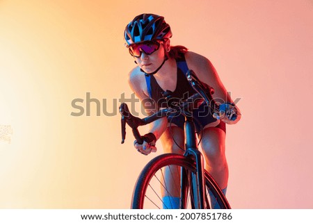 Similar – Image, Stock Photo Bicyclist with light at freezing cold dawn