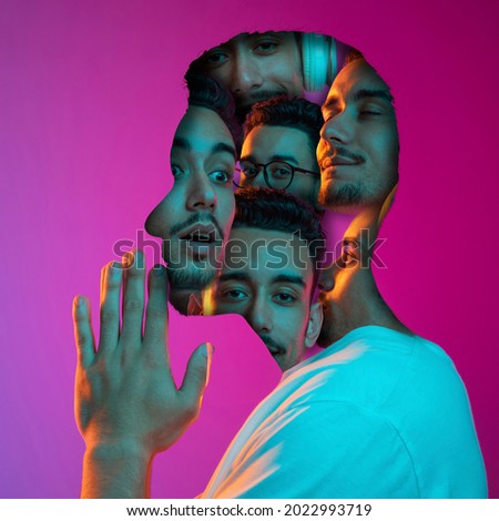 Similar – Image, Stock Photo Conceptual portrait of a woman amidst dark foliage, showing the concept of depression and isolation