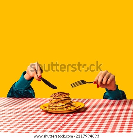 Similar – Image, Stock Photo Breakfast with pancakes and fruit on the table