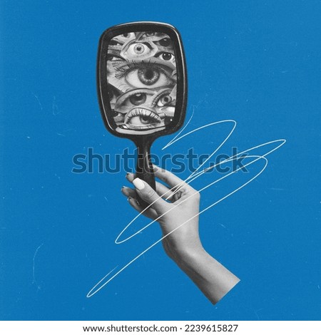 Similar – Image, Stock Photo Hand holding a mirror with daisies in reflection