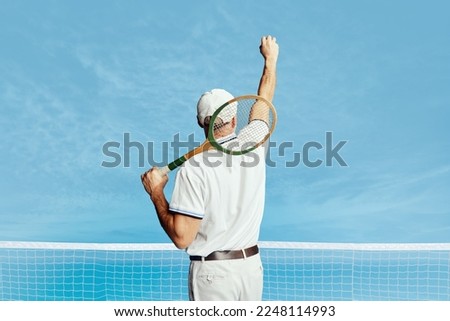 Similar – Image, Stock Photo Senior man playing tennis in gym