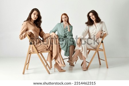 Image, Stock Photo Elegant woman sitting against brick wall
