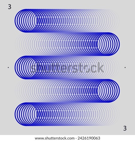 Blue abstract cylindrical optical illusions with concentric circle patterns on a white background. Modern aesthetics, minimalist art. Cover art for academic journal on theoretical physics, engineering