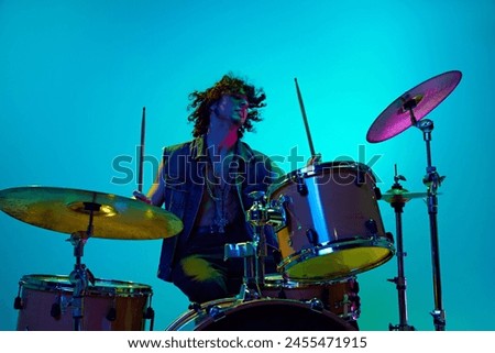 Image, Stock Photo Man playing drums Drum