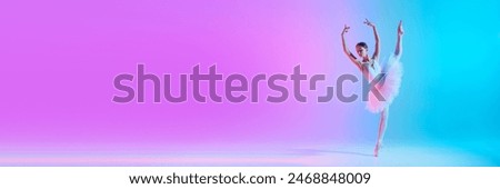 Similar – Image, Stock Photo Ballerina standing on tiptoe classical position outside