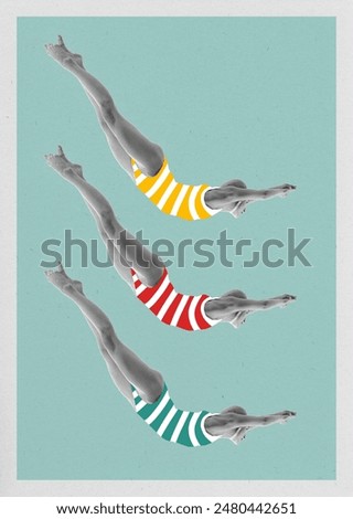 Image, Stock Photo Girl dives in the pool, in the blue water.