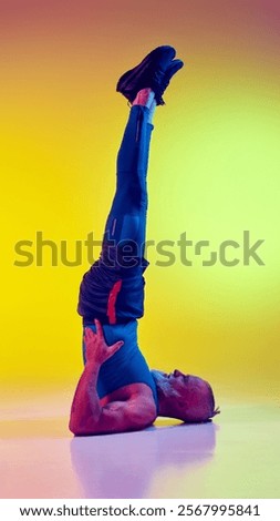 Similar – Image, Stock Photo Man training yoga on beach