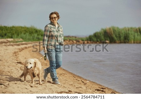 Similar – Image, Stock Photo Cute dog near sea beach