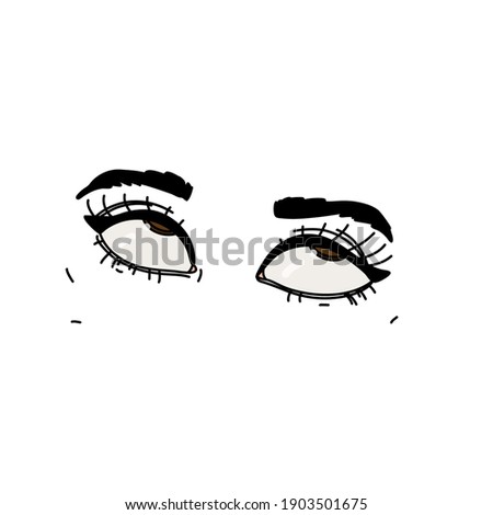 The girl rolls her eyes up. Funny face emotion. Linear colored doodle style. Vector on isolated white background. For printing on cards, invitations, tattoos, fashion design.
