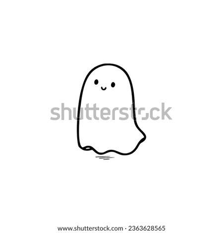 Halloween tiny ghost. Easy drawing line work. Simple vector illustration isolated on white background. Halloween mini design for t-shirt, tattoo, invitation, emblem, stickers.