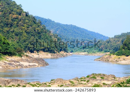 Salween River  at frontier Thailand and Myanmar view in winter. Winter is covered with fog in the morning.
