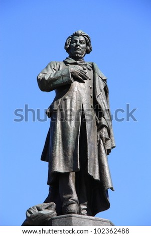 Adam Mickiewicz statue in Warsaw, Poland. Mickiewicz was greatest poet in all Polish literature.