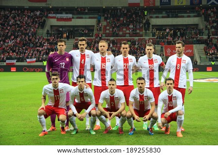 WARSAW, POLAND - MARCH 5: Poland national football team before the friendly football match between Poland and Scotland on March 5, 2014 in Warsaw, Poland. Final result: 0:1