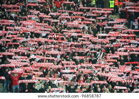 WARSAW, POLAND - FEBRUARY 29: Polish football fans during the friendly football match between Poland vs Portugal on February 29, 2012 in Warsaw, Poland. Final results: Poland - Portugal 0:0