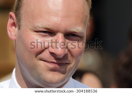 WARSAW, POLAND - AUGUST 06, 2015: Marcin Mastalerek, former spokesman Law and Justice party during a meeting with voters.