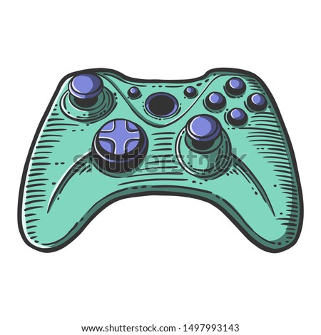 Gamepad. Vector concept in doodle and sketch style. Hand drawn illustration for printing on T-shirts, postcards. Icon and logo idea.