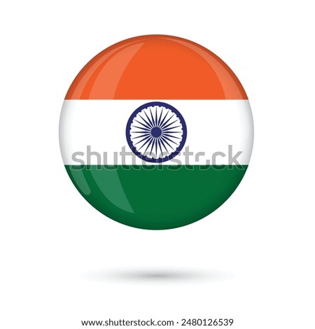 india round glossy flag in tri colors with a round logo in the centre, Ashoka Chakra. Indian national flag for Independence Day celebration, poster, flyers, web and print media