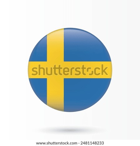 sweden round glossy shining flag. sweden national flag on a white background. isolated vector graphic illustration of Swedish flag in round shape