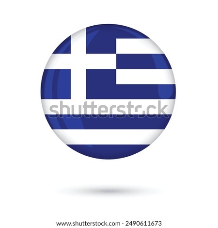 Greece round flag on white background isolated vector graphic illustration for national day independence day celebration, election, games, basketball 3D square glossy shining flag button of Greece