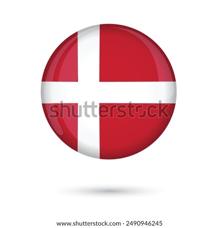 Denmark flag. Round Flag of Denmark glossy shining  vector illustration isolated editable original colors and size. Official flag of Denmark for national day independence day celebration, election web