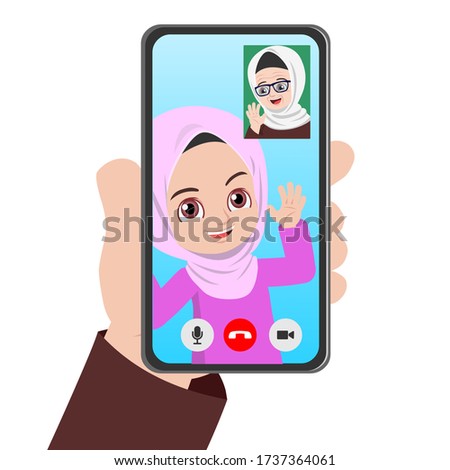 Malay girl video call her grandmother through the smartphone