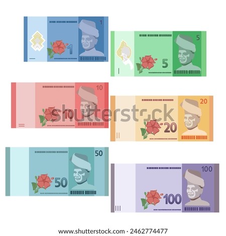 Collection of Malaysia banknotes paper money cash Malaysia Ringgit MYR RM1, RM5, RM10, RM20, RM50, RM100