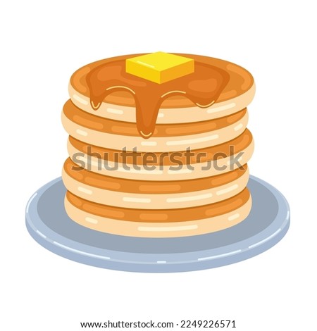 vector pancake stack isolated on white background. pile of pancakes with butter on top. morning breakfast food background with sweet pancakes.