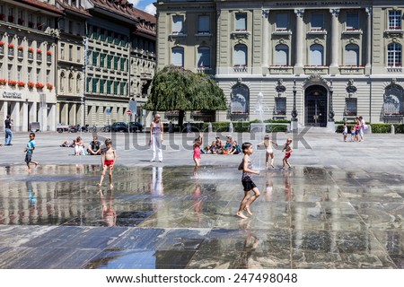BERN, SWITZERLAND - JULY 18: Parliament square in the swiss capital city of Bern on July 18, 2010. With a population of 138,809 (October 2014), is the fourth most populous city in Switzerland.