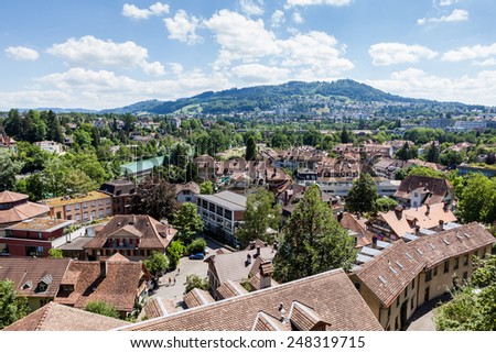 BERN, SWITZERLAND - JULY 18: View to the old town of the swiss capital city of Bern on July 18, 2010. With a population of 138,809 (October 2014), is the fourth most populous city in Switzerland.